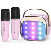 FLUESTON Mini Karaoke Machine for Kids Adults, Portable Bluetooth Speaker with 2 Wireless Microphones, Toys for Girls Ages 3, 4, 5, 6, 7, 8, 9,10,11+ Years Old, Birthday Easter Basket Stuffer for Kids