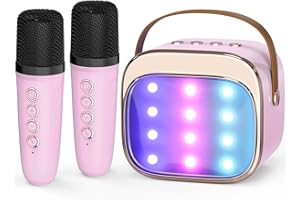 FLUESTON Mini Karaoke Machine for Kids Adults, Portable Bluetooth Speaker with 2 Wireless Microphones, Birthday Kids Gifts Toys for Girls Ages 3, 4, 5, 6, 7, 8, 9,10,11,12+ Years Old