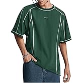 BEAUDRM Men's Letter Print Oversized T-Shirts Y2k Short Sleeve Crew Neck Streetwear Tee Tops