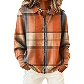 Women's Plaid Blouses For Fall And Winter Casual Contrast Color Button Cardigan