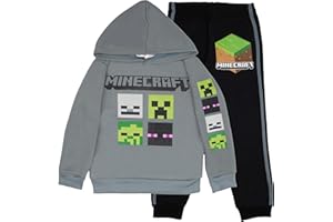 Minecraft Boys 2-Piece Fleece Sweatshirt and Pants Set, Pullover Hoodie and Jogger Bundle for Kids