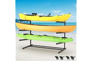 Fiaygro Kayak Storage Rack, Heavy Duty Adjustable Freestanding Kayak Stand with Wheels or Protection Pad for Kayaks, SUPs, Canoe and Paddleboard Kayak Rack for Indoor & Outdoor Use