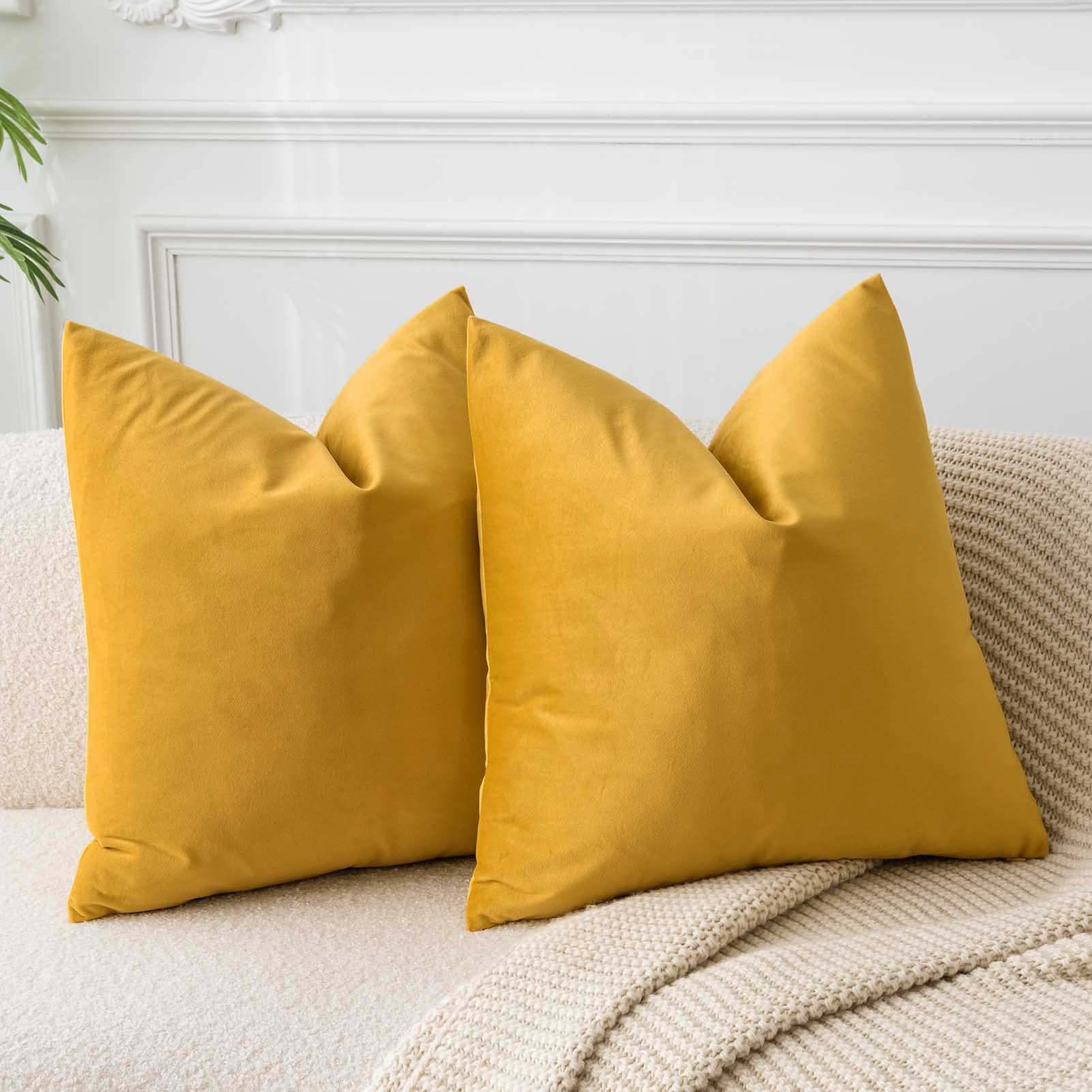 Photo 1 of JUSPURBET Throw Pillow Covers Set of 2 Decorative Velvet Pillow Covers for Couch Sofa Bed Soft Cushion Covers Cases with Invisible Zipper for Living Room Home Decor 18x18 inch,Gold