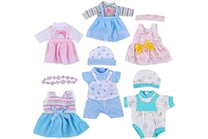 BABESIDE 10 Pcs Baby Doll Clothes for 8-10-12 Inch Dolls, Baby Doll Clothes Outfits, Doll Accessories Jumpsuit, Skirts and Hat for Newborn Baby Doll Boy&Girl