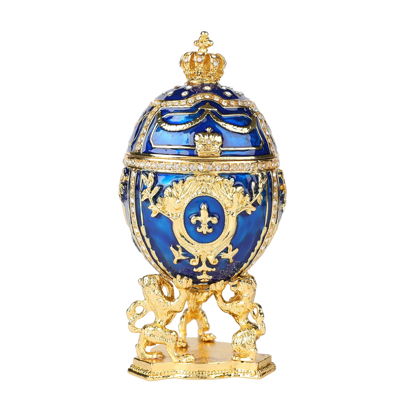 QIFU Vintage Blue Easter Egg Style Trinket Box Hinged, Unique Gift for Family