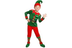 Soyoekbt Kids Christmas Elf Costume Santa's Helper Costume for Boys Girls Elf Xmas Festive Outfit