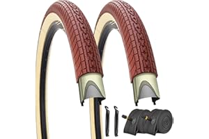 SIMEIQI 26x2.35 Inch Beach Cruiser Bike Tire Black White Wall or Brown Cream Wall Folding Replacement Bicycle Tire for Hybrid City Commuter Trail Bicycle