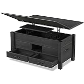 Lift Top Coffee Table, 39.4" Multi-Function Convertible Coffee Table with 4 Storage Drawers & Hidden Compartment, Wood Center