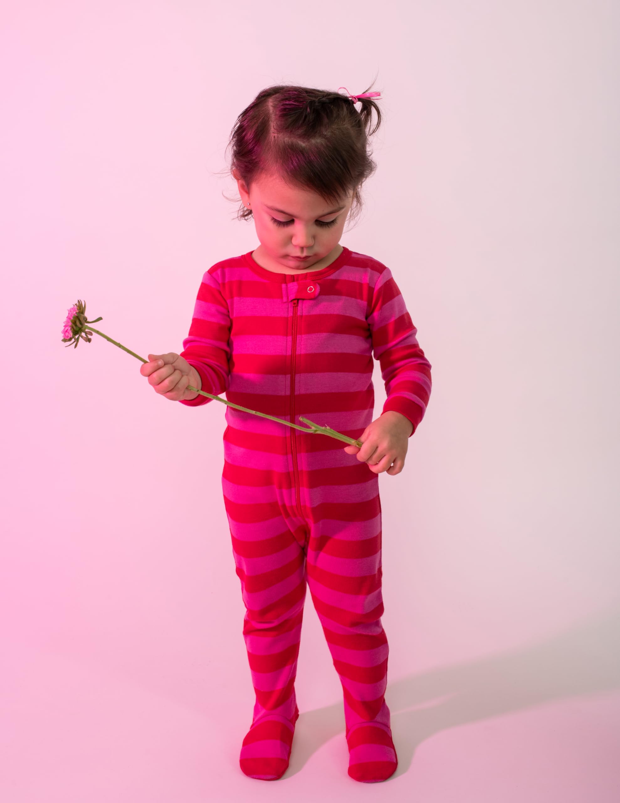 Leveret Kids Footed Cotton Pajama Striped Red and
