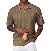 JMIERR Mens Polo Shirt Textured Knit Button Casual Short Sleeve Summer Vacation Beach Stretchy Golf Shirts