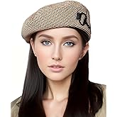 AICHUAN Women Classic Houndstooth Beret with PU Leather Edge, Chic Flat Artist Beanie Hats for Summer Spring
