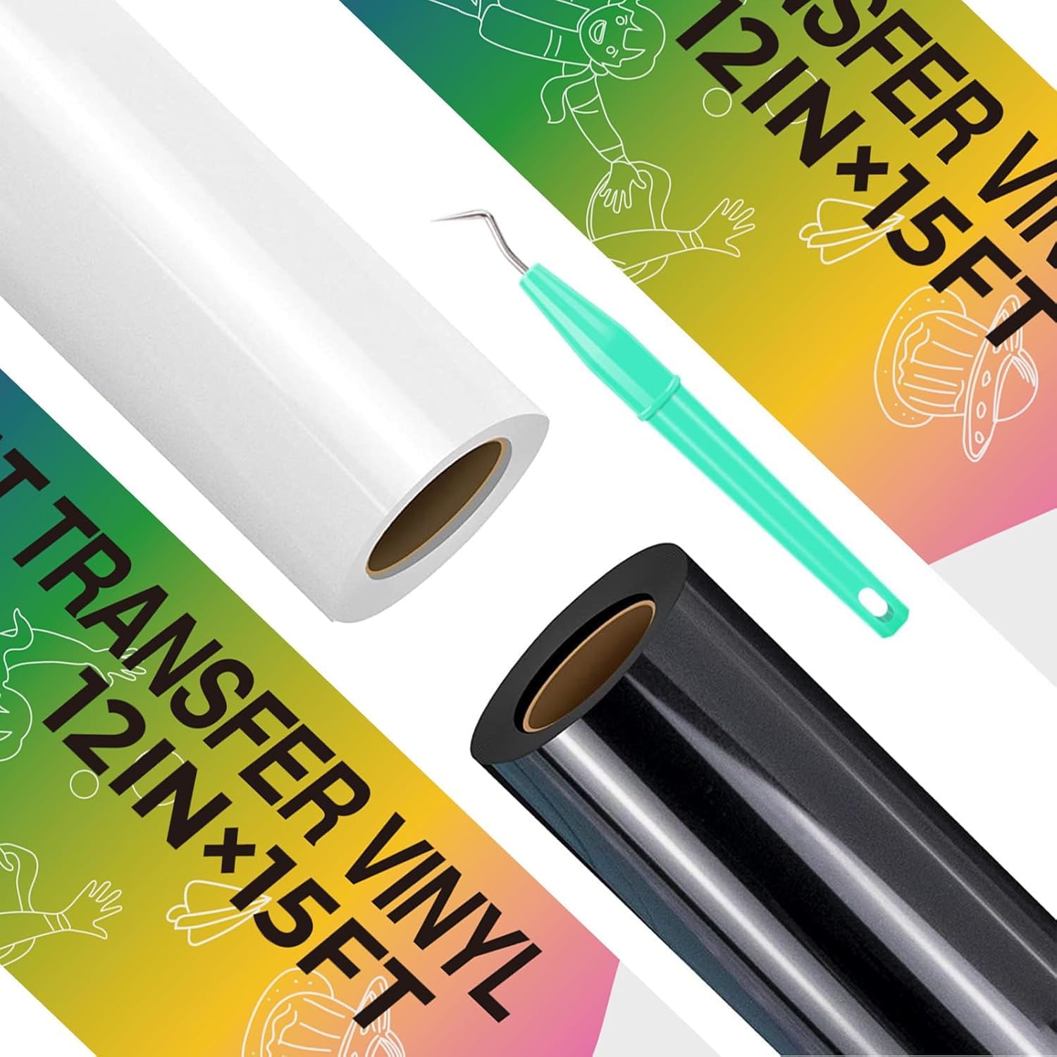 HTVRONT Heat Transfer Vinyl-2 Roll 12IN * 15FT(30.5x457CM) HTV Vinyl Roll for T-Shirt & Clothes(Black&White)