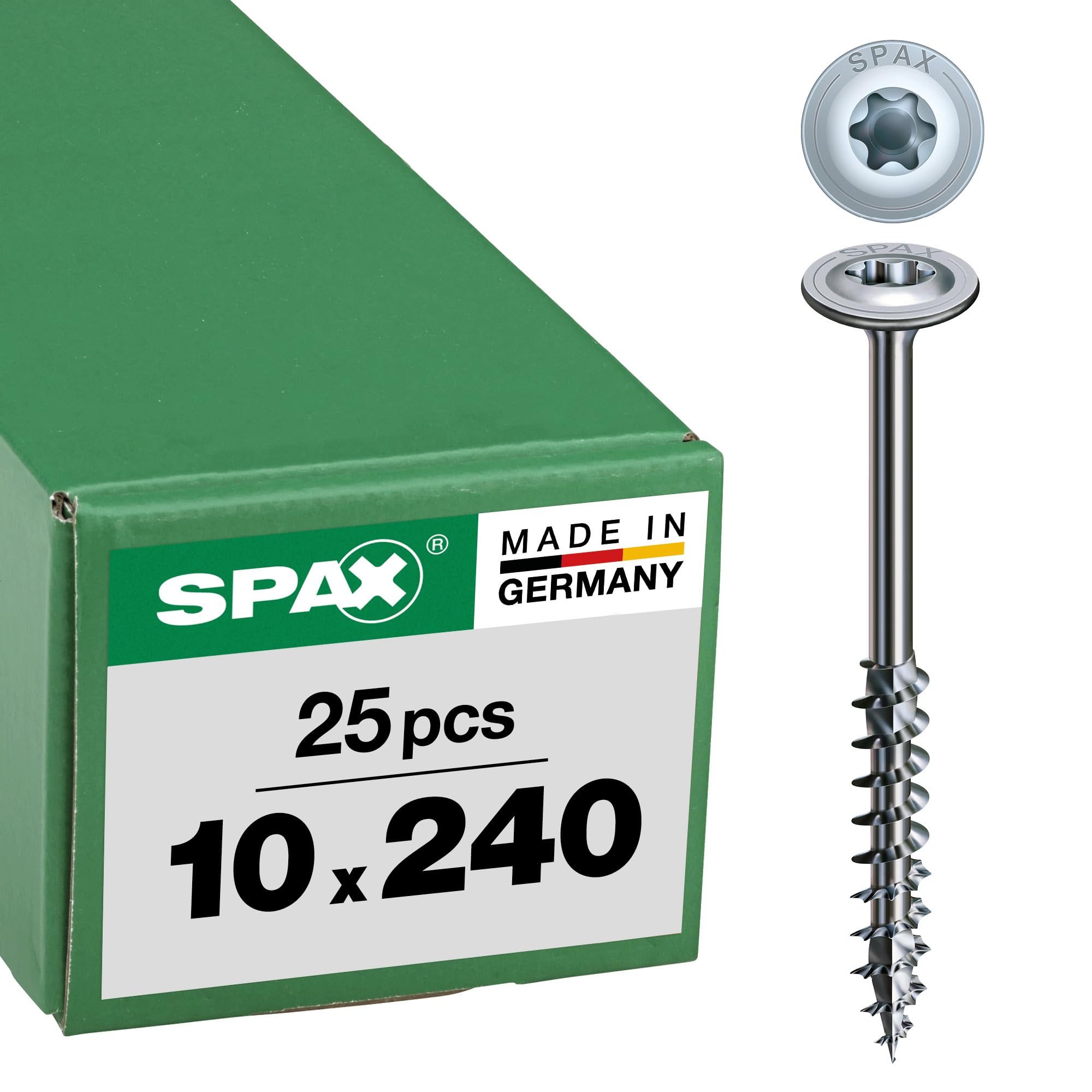 Spax Wood Screw 10.0 x 240 mm Pack of 25, T-Star Plus, Flat Head, Partial Thread, 4Cut, WIROX A3J, 251011002405