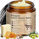 Scosvvi Whipped Beef Tallow Honey Balm: Grass-Fed Beef Tallow Honey Balm for sensitive skin Beef Tallow Moisturizer For Face, Hands Non-Greasy Nourishing With Vitamin Safe for All Skin Types 4 oz