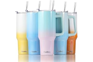 PICKBAG 40 oz Tumbler with Handle and Straw Lid, Stainless Steel Reusable Insulated Travel Coffee Mug, 100% Leak-Proof Thermos Water Bottle, Keeps Drinks Cold for 24 Hours, Sublimation Tumblers, BluePink