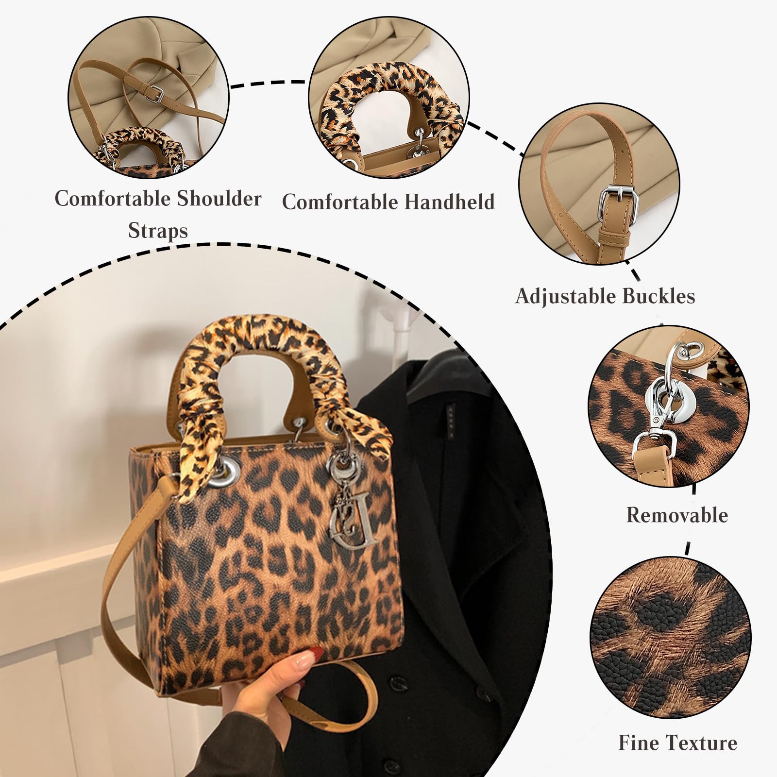 CORIOS Leopard Pattern Handbag for Women PU Leather Shoulder Bag Waterproof Crossbody Bag Fashion Messenger Bag Satchel Bag Elegant Hobo Bag Top Handle Bag Shopping Work Travel Tote Bag, Blue S, L, Retro
