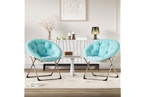 2Pcs Saucer Chair, Comfy Chair Faux Fur Lounge Moon Chair with Folding Metal Frame, Oversized Plush Foldable Flower Accent Se
