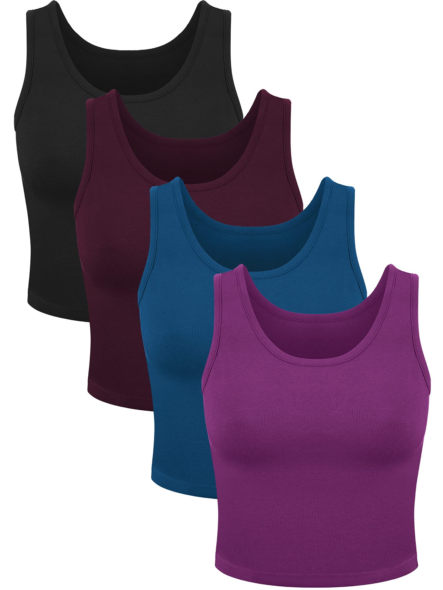 Photo 1 of 4 Pieces Women Basic Crop Tank Top Short Sleeveless Sports Crop Top (Purple, Black, Royal Blue, Dark Red, Medium)