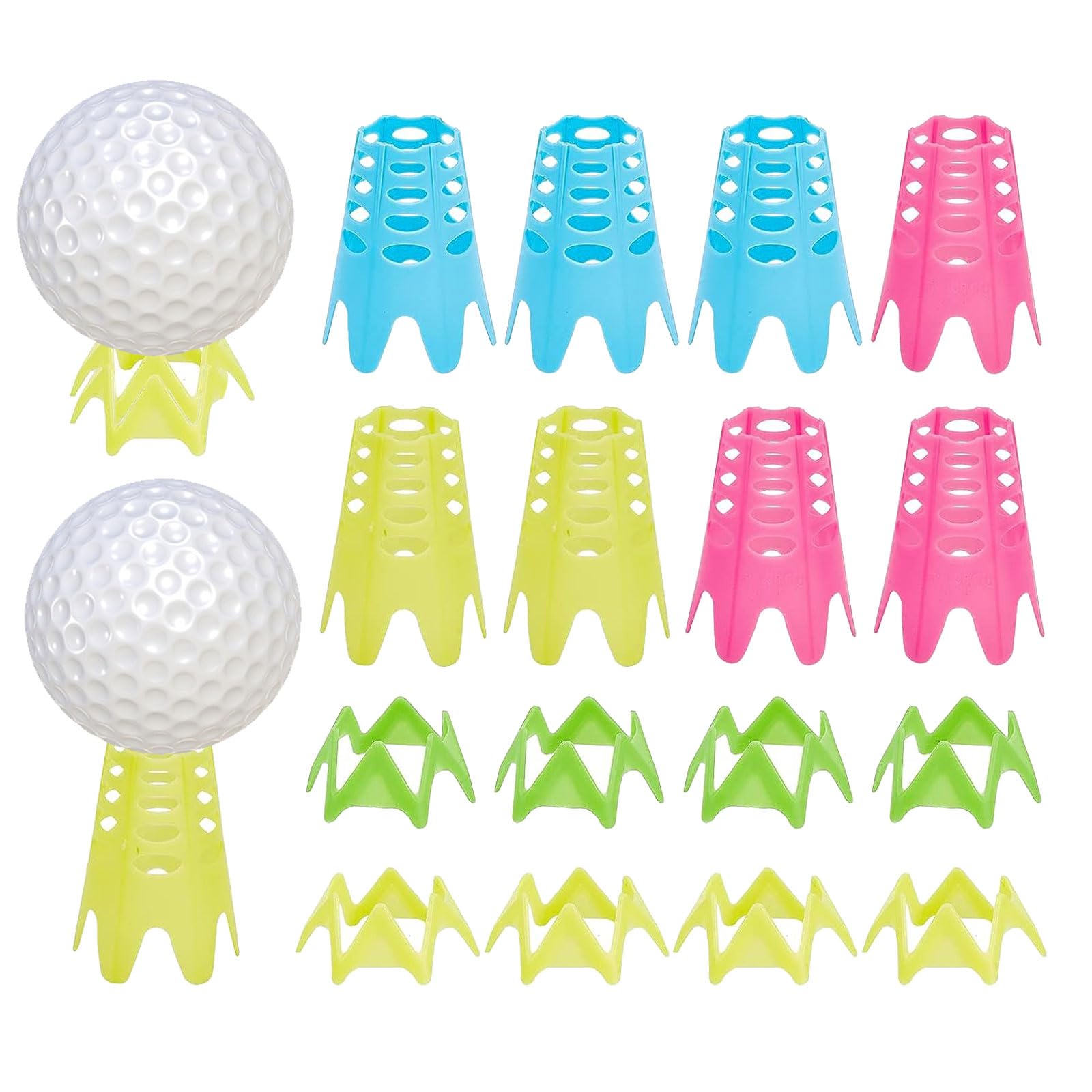 CHGCRAFT 17Pcs Golf Tees Plastic Golf Simulator Tees for Home Golf Mat Tees Practice Training Perfect for Winter Turf and Driving Range Indoor Claw Tee 4 Colors, Height 21mm-45mm