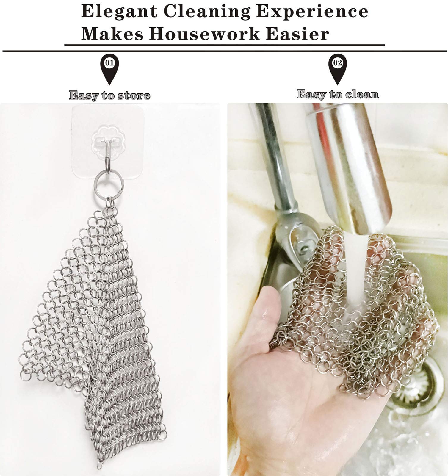 BabriInta Cast Iron Scrubber - 6 Inch Stainless Steel Chain mail Scrubber for Cast Iron Pans Cleaner Chainmail Scrubber for Skillet, Wok, Pot, Dutch Ovens