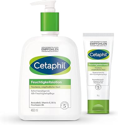 Loción hidratante, 460 ml y crema hidratante, 85 g, para piel seca y sensible en el cuerpo y la cara, hidrata intensamente 48 horas, clínicamente probado en pieles sensibles