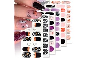 WBRRFJJ 6 Sheets Halloween Nail Stickers for Nail Art 3D Halloween Full Nail Wraps Stickers Ghost Gel Nail Decals Bat Spider Web Pumpkin Self-Adhesive Nail Polish Strips Designs for Manicure Accessories