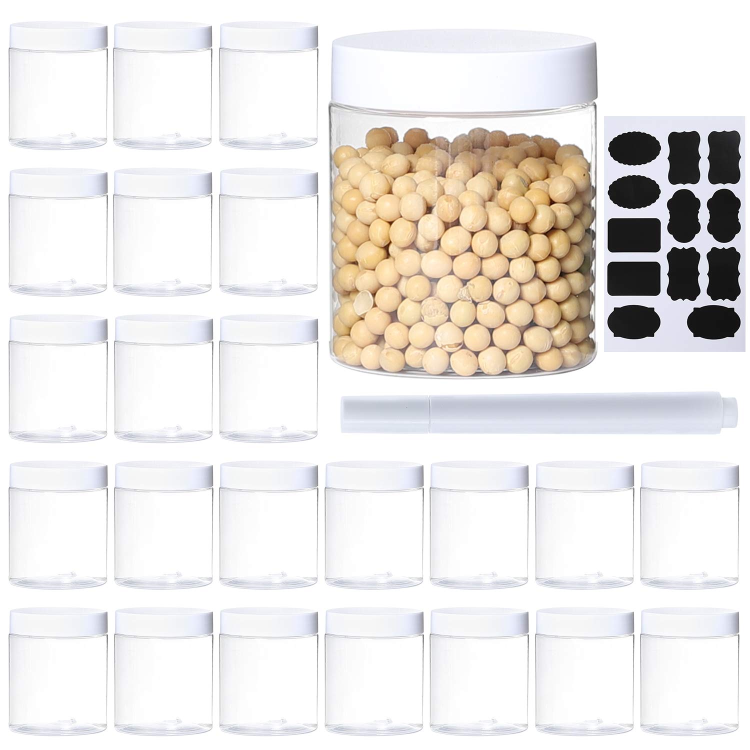 Photo 1 of 24Pack 8oz Plastic Jar Storage Container with White Lids Airtight Clear Wide-mouth Slime Storage Jars for Cosmetic Cream Light Clay