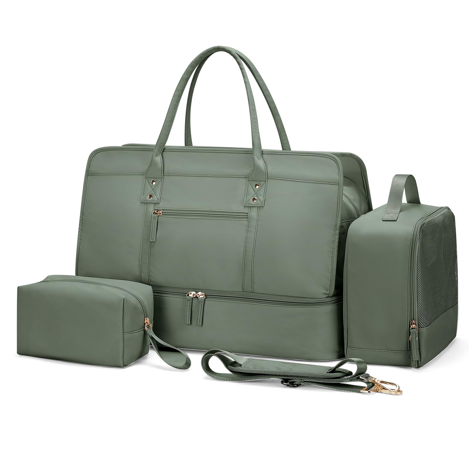 Photo 1 of Weekender Bags for Women,Travel Duffel Bag Personal Item Bag with Shoes Compartment,Overnight Carry On Bag with Wet Pocket, Travel Bag 3Pcs Set
