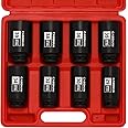 CASOMAN 1/2-Inch Drive Deep Spindle Axle Nut Impact Socket Set,12 Point, Metric, CR-MO, 29,30 32 34 35,36,38,39mm 8 Piece 1/2" Heavy Duty Impact Socket Set