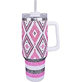 Cupcupmore 40 oz Pink Diamond Bling Rhinestone Stainless Steel Sippy Tumbler Glitter Vacuum Insulated Water Bottle with Straw & Lid &Handle,Sparkle Car Cup Holder,Keeps Cold 12 Hours Drinks,Coffee