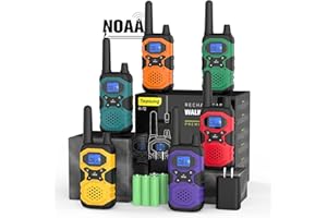 Topsung Walkie Talkies 6 Pack Rechargeable Walkie-Talkies for Adults Long Range Distance FRS 2 Way Radios Walkie Talkies Work Hunting Walkie Talkies with Headsets NOAA 2xUSB Charger 6x4500mAh Battery