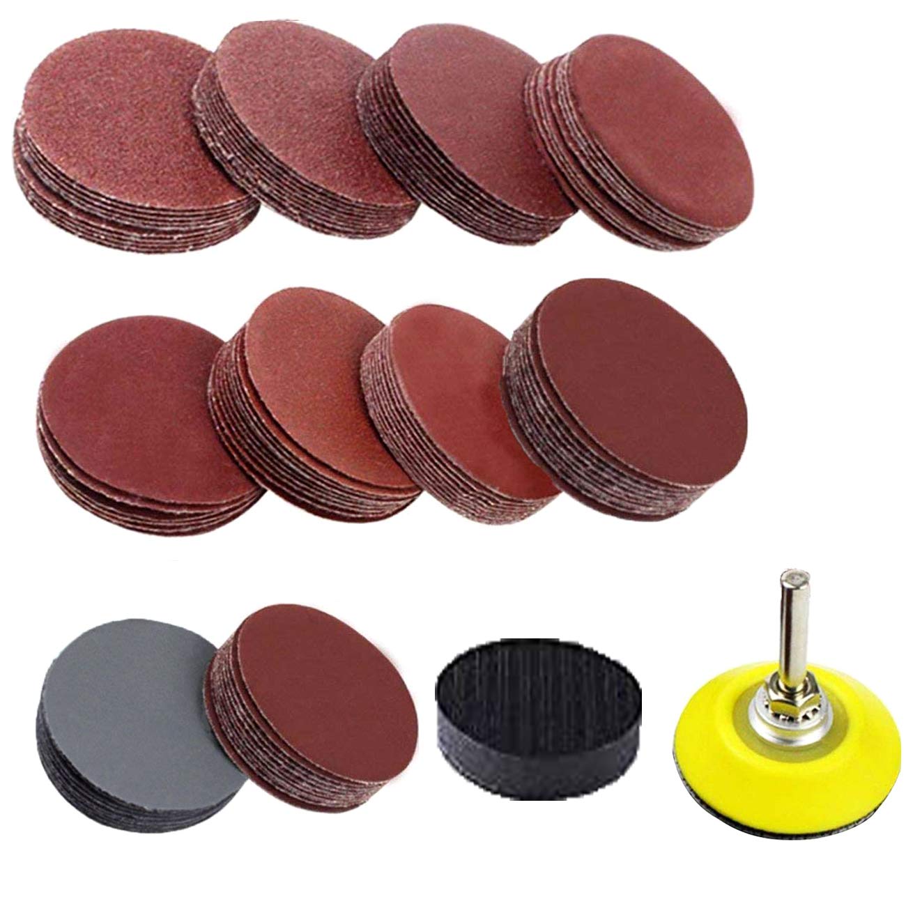 Dandelionsky 120PCS 2 Inch Sander Discs Pads 60-3000 Grit Sandpaper with Abrasive Polish Pad Plate and Sponge Pad for Drill Grinder Rotary Tools