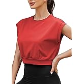 Mippo Crop Top Workout Tops for Women Loose Fit Cap Sleeve Athletic Gym Yoga Tank Tops