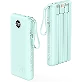 VRURC Portable Charger 20000mAh, Built-in Cables Fast Charging Power Bank, PD QC 3.0 Travel Essentials Battery Pack, 4 Output & 2 Input Phone Charger for iPhone16 15 14 13 X, Samsung, Android-Green