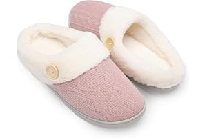 Chantomoo Womens Slipper Warm Comfy Memory Foam House Slippers Knitted Shoes Faux Fur Lined Anti-Skid Rubber Sole Bedroom Cozy Indoor Outdoor Slippers