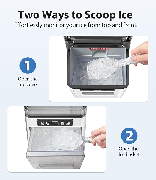 SENCRE NUGGET ICE MAKER 40LBS/DAY, COUNTERTOP ICE MAKER SOFT CHEWABLE ICE, ICE MAKERS ONE-CLICK & SELF-CLEANING, CRUSHED PELLET ICE MACHINE WITH SCOOP&BASKET FOR HOME/KITCHEN/OFFICE, STAINLESS SILVER