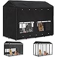 Outdoor Dog Kennel Cover 8'Dx4'Wx6'H Full Coverage Windproof Anti-UV.with Transparent PVC Window and Breathable Mesh.Waterproof Dog Kennel Cover for Multiple Brands of Dog Kennels,Cover Only.(Black)