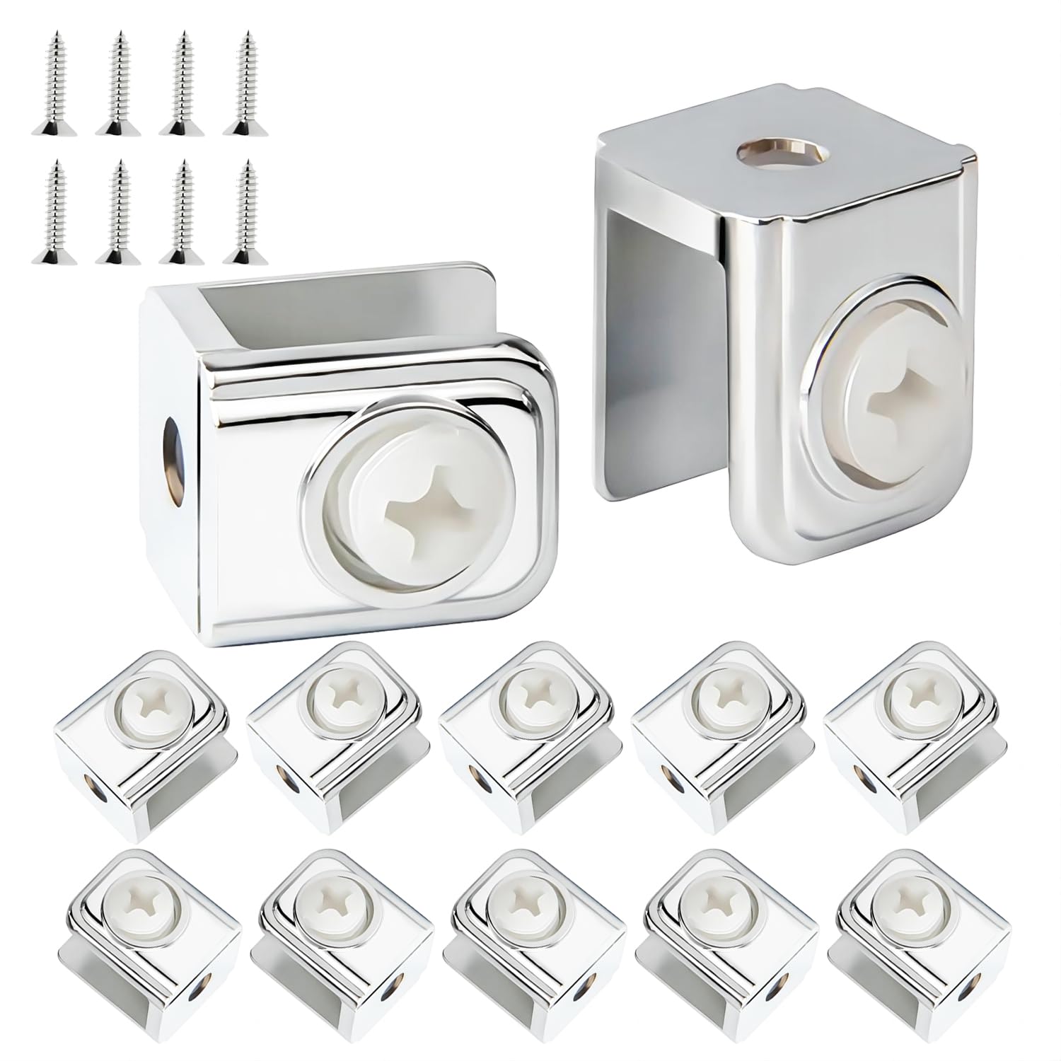 Qrity 12 Pcs Glass Clamp Clip, Shelf Bracket, Mirror Clip Clamp Holder - Supports 5-10MM Glass & Board