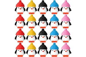 Soulchen 50 Pcs Winter Mini Penguin Figurines Small Resin Penguin with Hat Tiny Animal Statue Cake Topper Birthday Decorations for Christmas Micro Landscape Party Supplies House DIY Craft (Colorful)