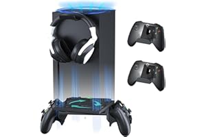 Wall Mount Kit for Xbox Series X, Wiilkac 2023 Newest Version 360° Rotatable Metal Wall Mount with 4*Controller Holders & Headset Hook - Easy to Install, Mount Any Facing Front, Black