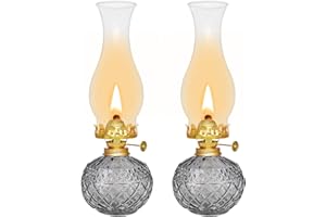 SYOENK 2 Pcs Rustic Large Chamber Oil Lamps, Glass Clear Kerosene Lamps for Indoor Use Home Decorative Hurricane Lamp Oil Lantern 11" Vintage Oil Lamp for Tabletop Decor Lighting 3/8" Wick