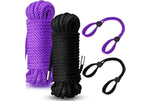 Tisancy 4 Pcs Christmas Craft Rope Kit - Includes 2 Bundles Soft Silk Cords & 2 Adjustable Nylon Bracelets, 32.81 ft Multipurpose Twisted Trim for DIY Projects, Home Decor & Daily Use(Black, Purple)