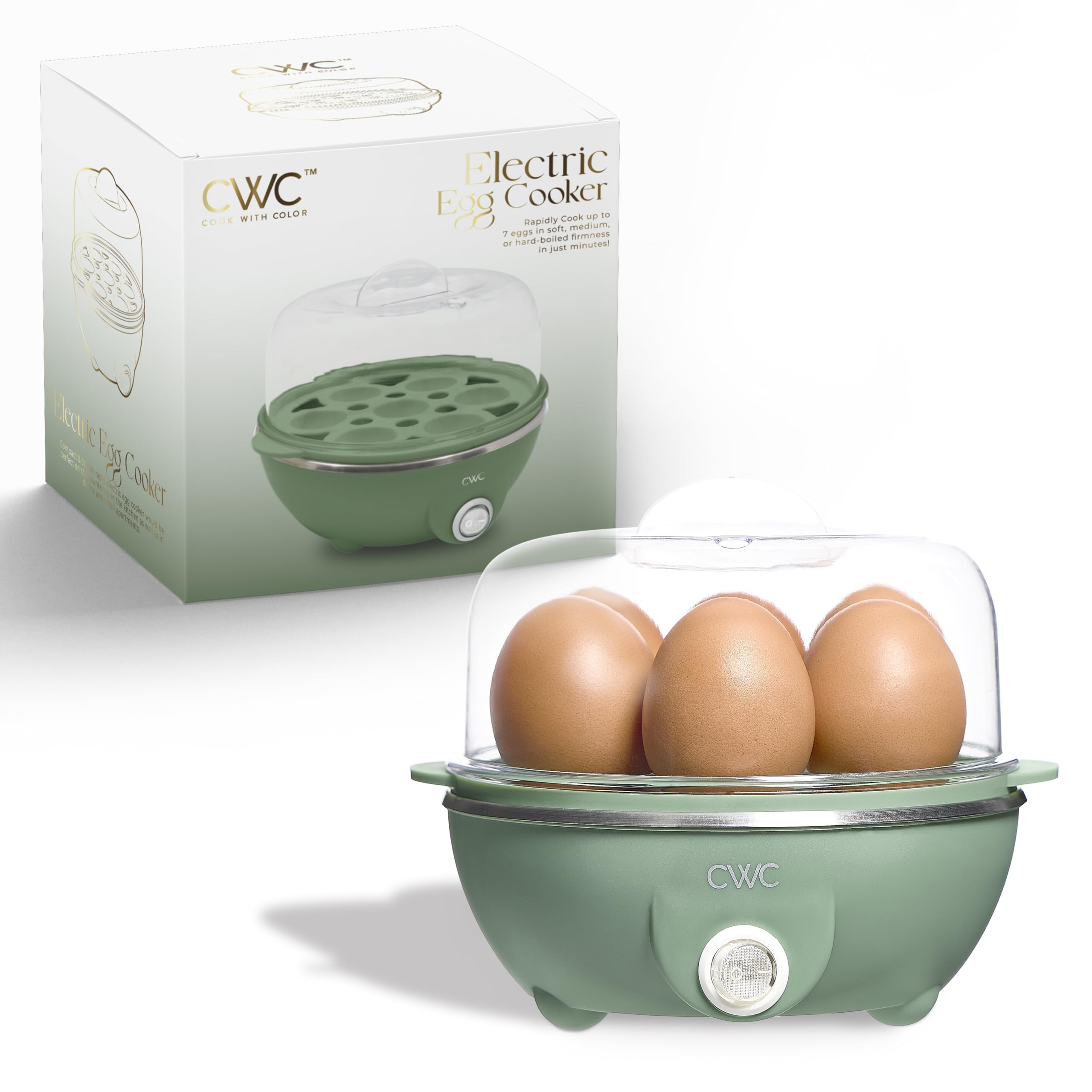 Photo 1 of COOK WITH COLOR 350W Electric Double Layer Egg Cooker - Egg Boiler for Hard Boiled, Soft Boiled, and Omelettes, 6.1x6.1x5.5, Dark Sage