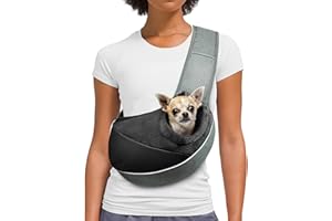 AOFOOK Dog Cat Sling Carrier, Adjustable Padded Shoulder Strap, with Mesh Pocket for Outdoor Travel (S - Up to 6 lbs, Black - Black)