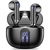 JYUESJKJ Wireless Earbuds, Bluetooth 5.4 Headphones HiFi Stereo with 4 HD Mic, 50H Playtime Bluetooth Earbuds with LED Display, IPX7 Waterproof Wireless Earphones, Touch Control Ear Buds,USB-C Black