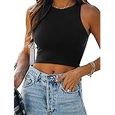 REORIA Women’s Sexy Sleeveless Racer Back Tank Tops Halter Neck Crop Tops