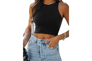REORIA Women’s Sexy Sleeveless Racer Back Tank Tops Halter Neck Crop Tops