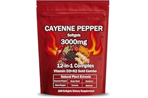 EILTEAU Cayenne Pepper Softgels Supplement, Supports Leg Vein, Heart and Blood Vessel Health, with Vitamin E D3+K2 and Extracts of Grape Seed, Hawthorn, Beetroot and Others (1)
