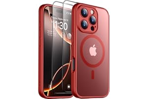 SPIDERCASE Magnetic for iPhone 16 Pro Max Case, with 2 Pcs [Tempered Glass Screen Protector] Translucent Matte Back Slim Shockproof Protective Phone Case for iPhone 16 Pro Max 6.9'',Red