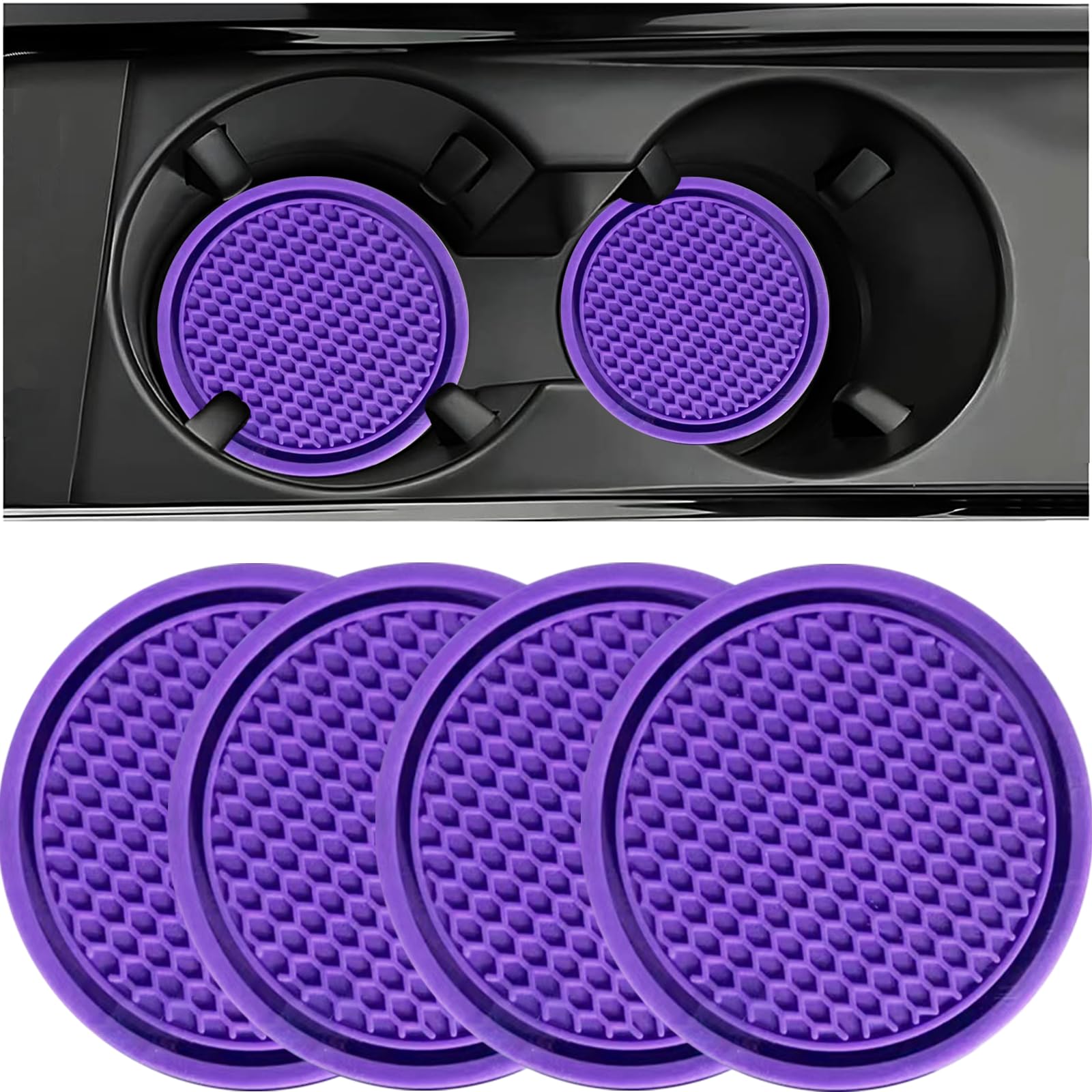 ZSDY Car Cup Coaster, 4PCS Universal Auto Non-Slip Cup Holder Embedded in Ornaments Silicone Coaster, Car Interior Accessories Sets, Purple